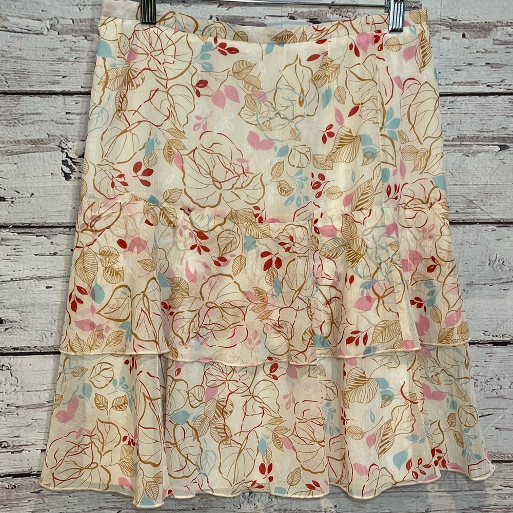 BERN & MORT Floral Print Tiered Hem Mini Skirt Cream/Multi-10